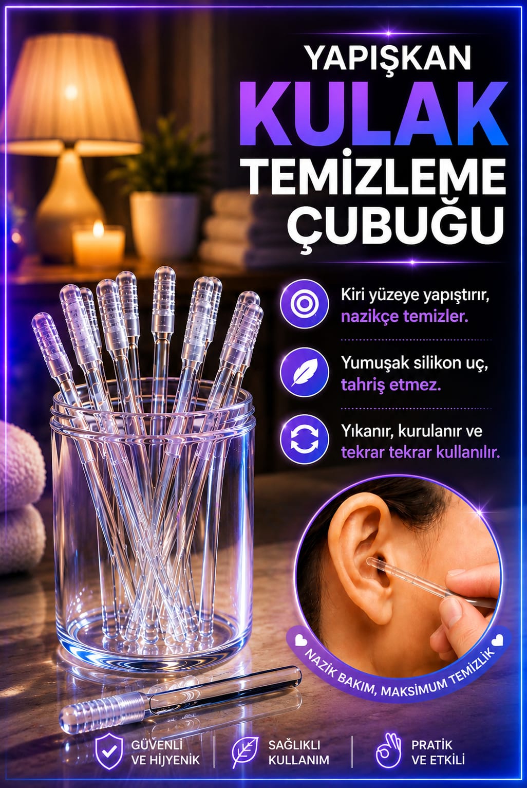 Yapışkan Silikon Kulak Temizleme Çubuğu