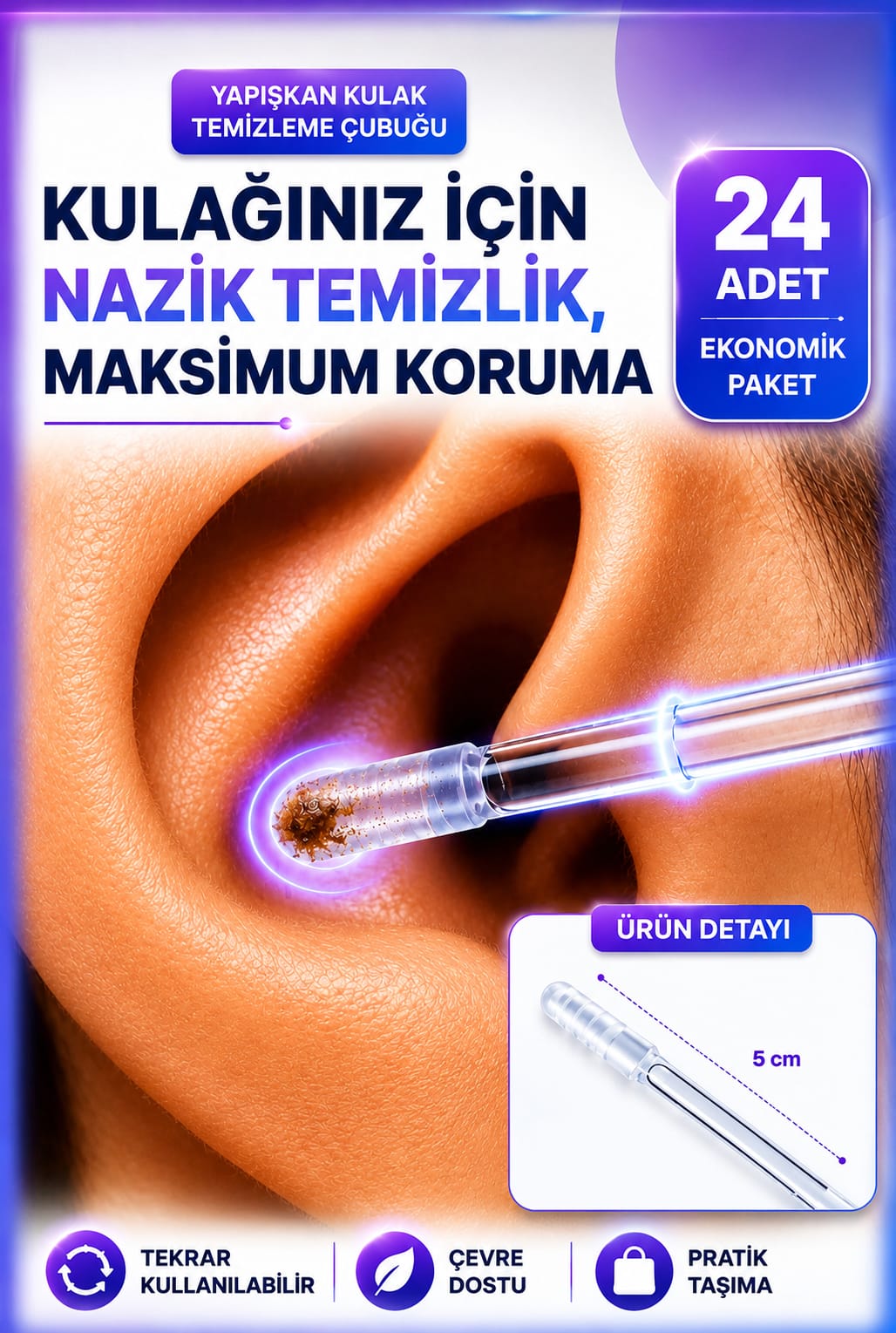 Yapışkan Silikon Kulak Temizleme Çubuğu görsel 2
